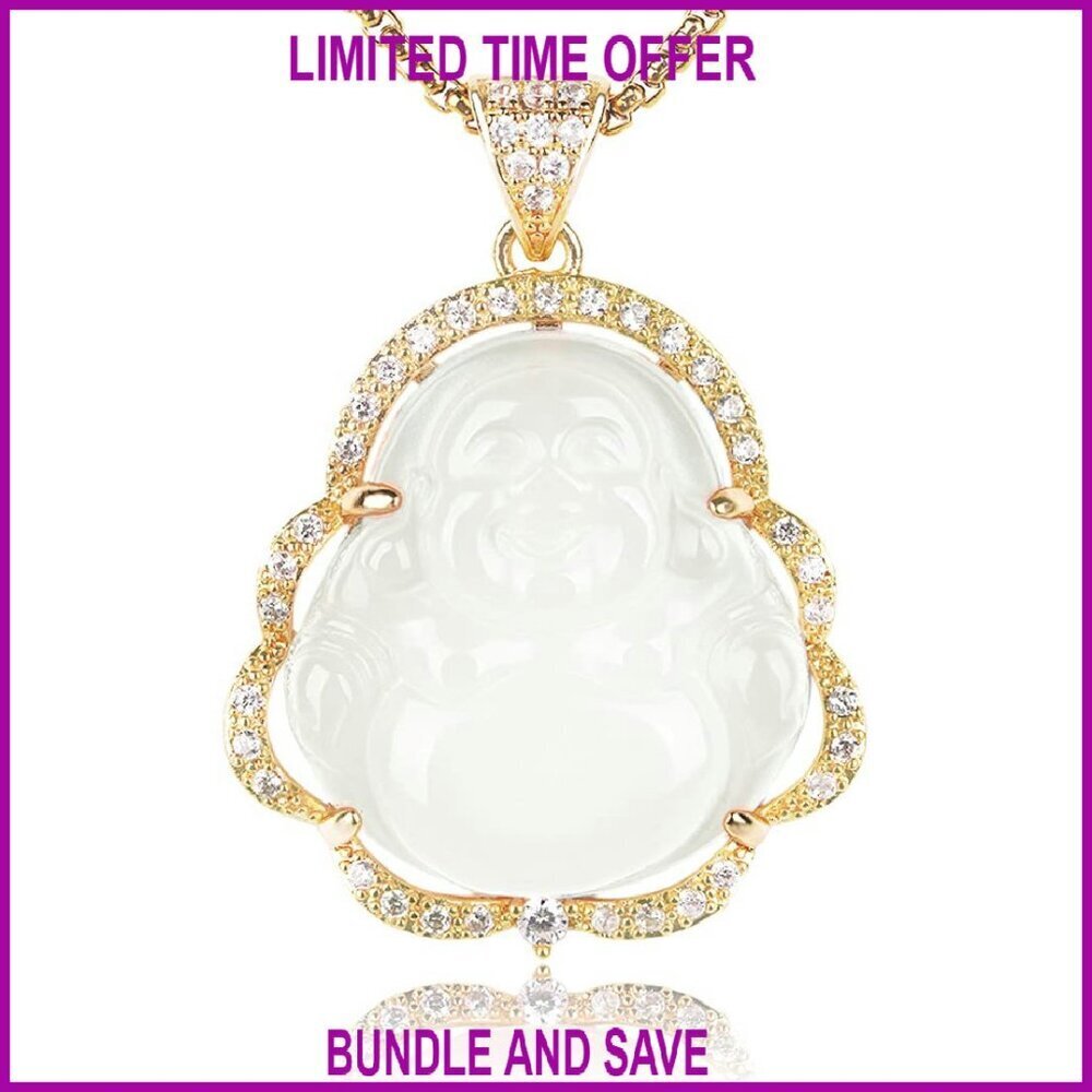Lucky Buddha Necklace 18K Gold Plated Cubic Zirconia Jade Pendant